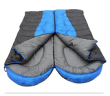 Outdoor Classical Travel Camping Blue Grey Wide Big Jointed Silk Polyester Sleeping Bags For Double Person Cold Weather supplier