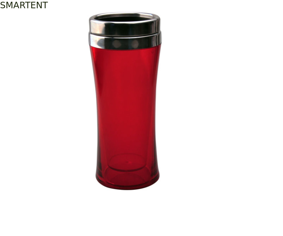 Modern Design 700ML Red Color Double Wall Plastic Drinking Bottle Coffee Mug With Stanless Steel Cap Fashion Auto Flask supplier