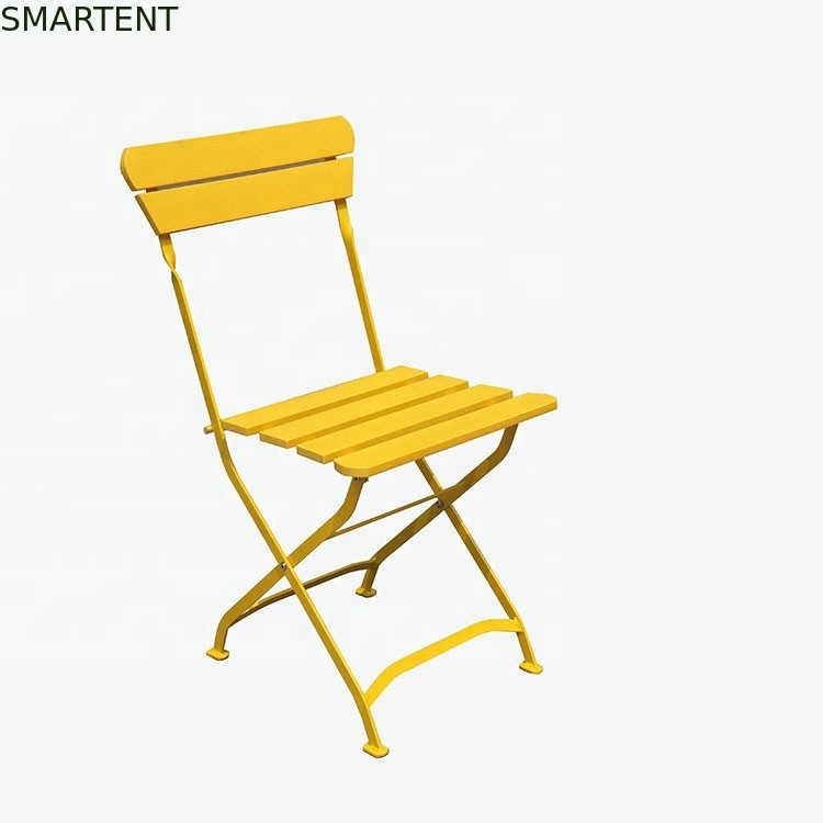 Economical Custom Design Outdoor Camping Equipment Yellow Steel Metal Powder Coated Tube Frame Folding Wooden Chair supplier