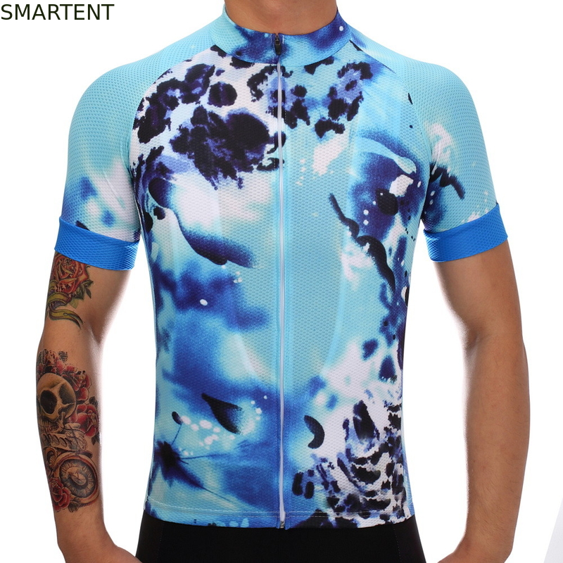 Outdoor Fashion Custom Cyclist Clothing Suits Blue Colorful Digital Sublimation Printing Polyester Dryfit Riding Jersey supplier