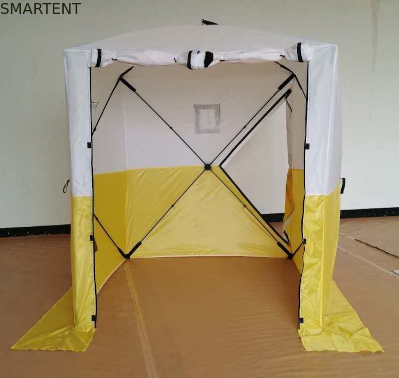 Outdoor Festival Camping Modern PU Coated 200D Polyester Oxford With Fiberglass Pole White And Yellow Pop Up Work Tent supplier