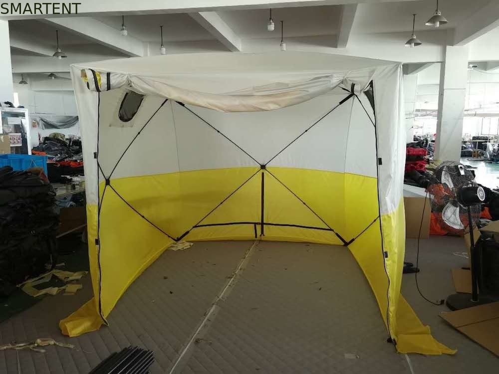 Outdoor Festival Fishing Tent PU Coated 200D Polyester Oxford Fiberglass Pole White And Yellow Pop Up Camping Canopy supplier