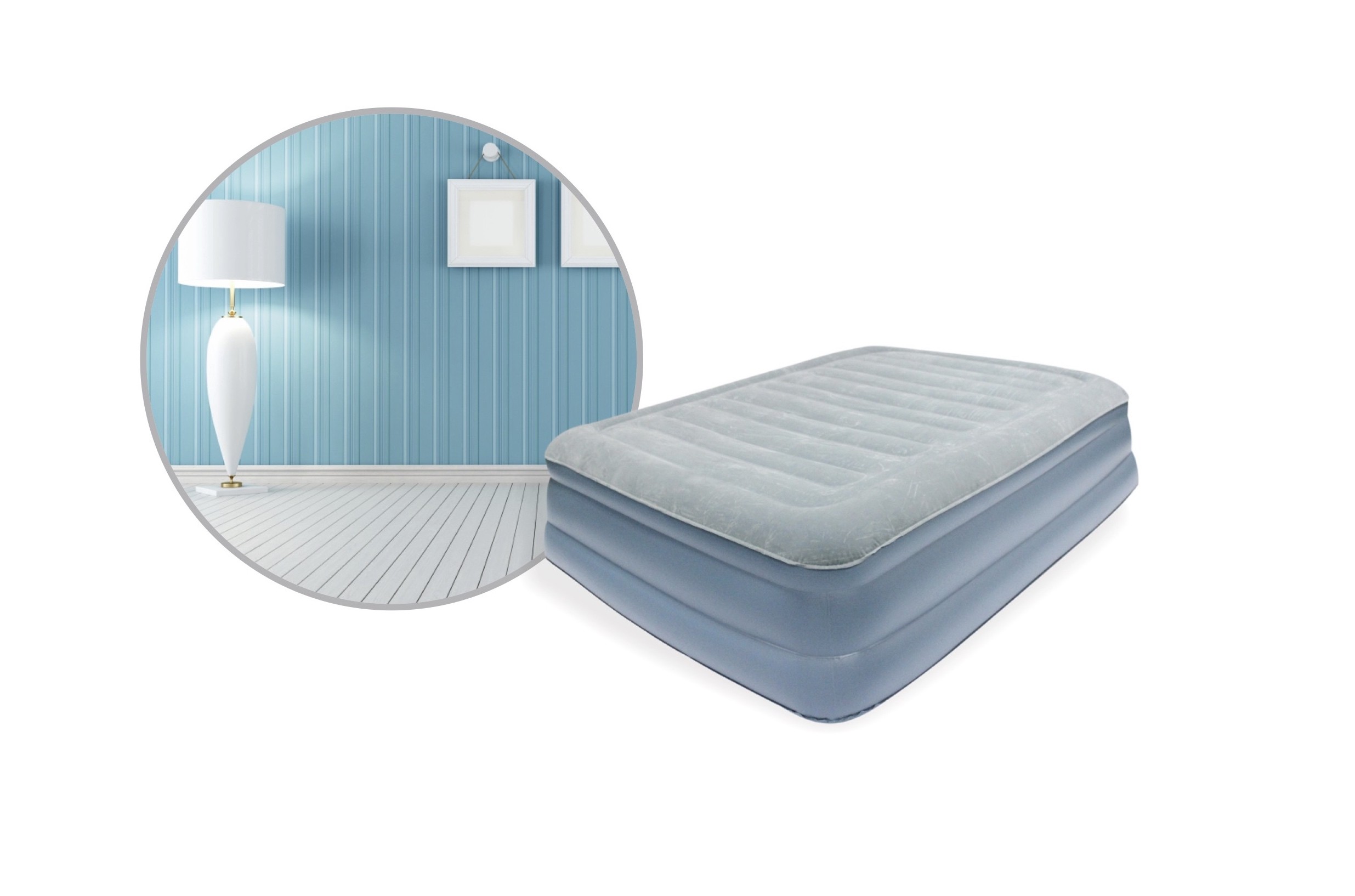 Light Blue Deluxe Sleeping Air Bed Inflatable Queen Size Air Mattress