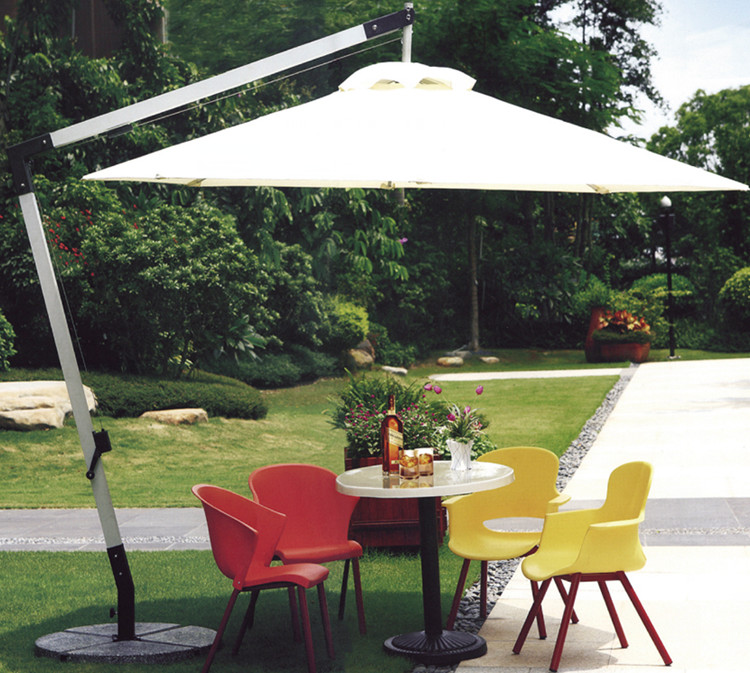 2.5M Beige Double Patio Umbrella , Round Offset Umbrella With 360