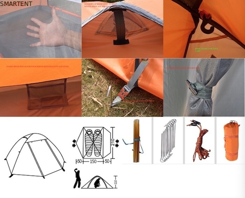 Easy to Assemble Outdoor Camping Tents 210*180*130CM Orange 190T Polyester PU2000MM Aluminum Pole Tent supplier