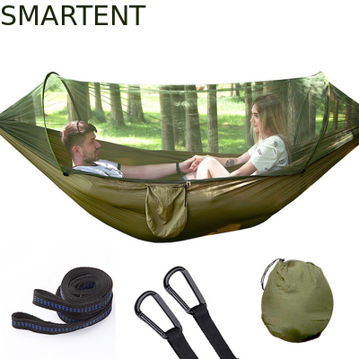 Automatic Quick Opening Lightweight Army Green 210T Nylon Hammock 250*120CM With Mosquito Net For Outdoor Camping supplier