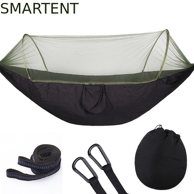 Automatic Quick Opening Lightweight Army Green 210T Nylon Hammock 250*120CM With Mosquito Net For Outdoor Camping supplier