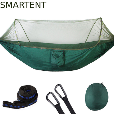 Automatic Quick Opening Lightweight Army Green 210T Nylon Hammock 250*120CM With Mosquito Net For Outdoor Camping supplier