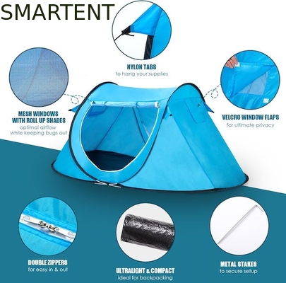 86.6*37.4*47.2Inch Blue Pop Up Camping Tent With Ventilated Mesh Windows 2 Person Capacity Waterproof Design supplier