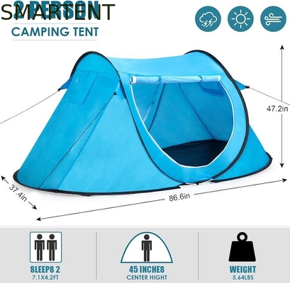 86.6*37.4*47.2Inch Blue Pop Up Camping Tent With Ventilated Mesh Windows 2 Person Capacity Waterproof Design supplier
