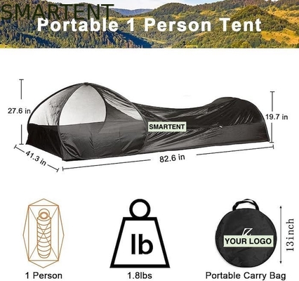 82.6*27.6*19.7 Inch Black Easy Pop Up Camping Tents With Waterproof Floor Fiberglass Pole Carry Bag For 1-Person supplier