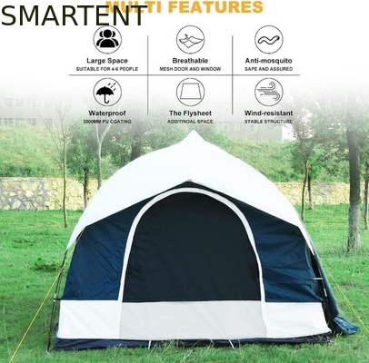 2.44*2.44*2.19M 6 Person Blue Waterproof Coated Polyester Car Camping Tent With 2 Windows 4 Season Quick Setup supplier
