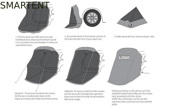 183*183*213CM Black Waterproof Coated Polyester Auto Camping Tent Compact Car Shelter Easy Setup For 2-4 People supplier