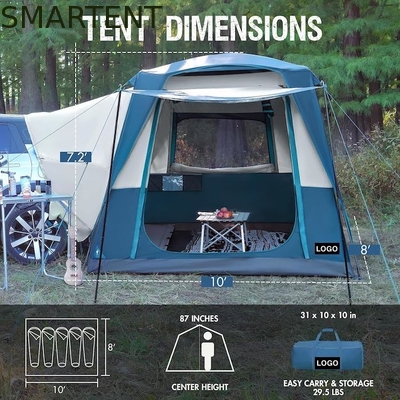 3.05*2.44*2.21M Customizable 4 Season Blue Color Waterproof PU2000MM Coated Polyester Mobile Car Camping Tent supplier