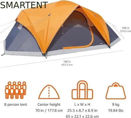4.57*2.74*1.78M 8-Person Outdoor Double Layer Grey Waterproof Coated Polyester Camping Tent For 3-Season Activities supplier