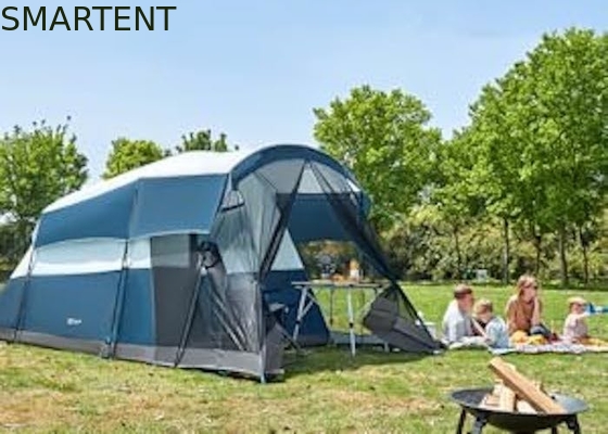 Outdoor Camping Parent-Child Equipment 6.1*2.44*1.93Meter Large Dual Color Blue-Grey Waterproof Coated Polyester Family Party Tent Fit For 6-8 Person supplier