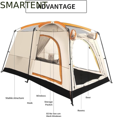 4-Person 3.3*2.1*1.85M Outdoor All Weather Khaki Waterproof Coated Polyester 2-House Design Camping Tent supplier