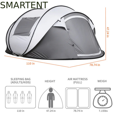 280*200*130CM Grey Waterproof PU2000MM Coated 190T Polyester 4-Season Pop Up Tent Boat With Mesh Windows For Camping supplier