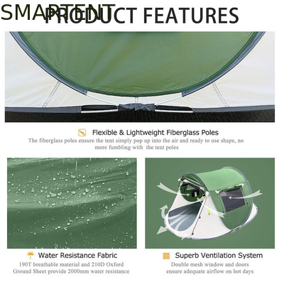 2 Person 245*148*100CM Green Waterproof Polyester Outdoor Camping Spacious Pop Up Boat Tent With Mesh Ventilation supplier