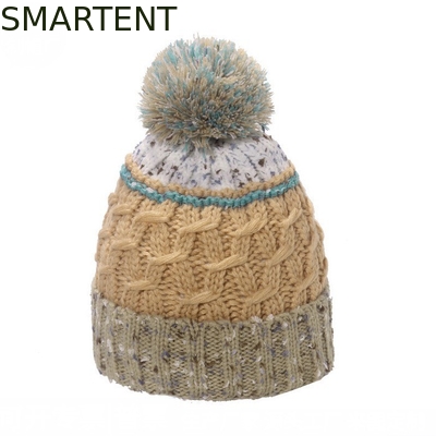 Customized Eco Friendly Accessories RPET Knitted Beanie Hat With Pompon Support OEM Service And Fair Trade Approved supplier