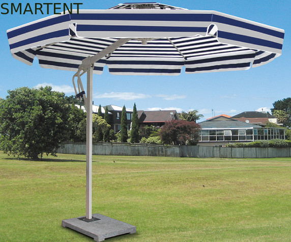 Side Pole Striped Double Patio Umbrella Colorful Beach Parasol For Shopping Street / Villa supplier
