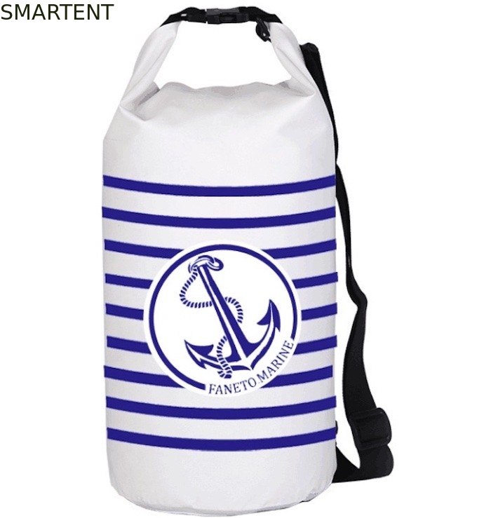 Outdoor Portable White Color 15L PVC Tarpaulin Waterproof Travel Bag With Ajustable Webbing Shoulder Strap supplier