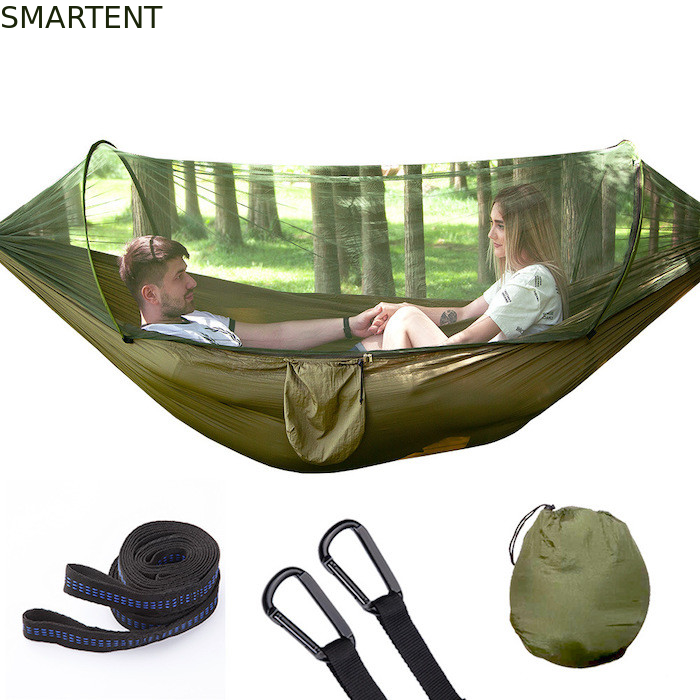 Automatic Quick Opening Lightweight Army Green 210T Nylon Hammock 250*120CM With Mosquito Net For Outdoor Camping supplier