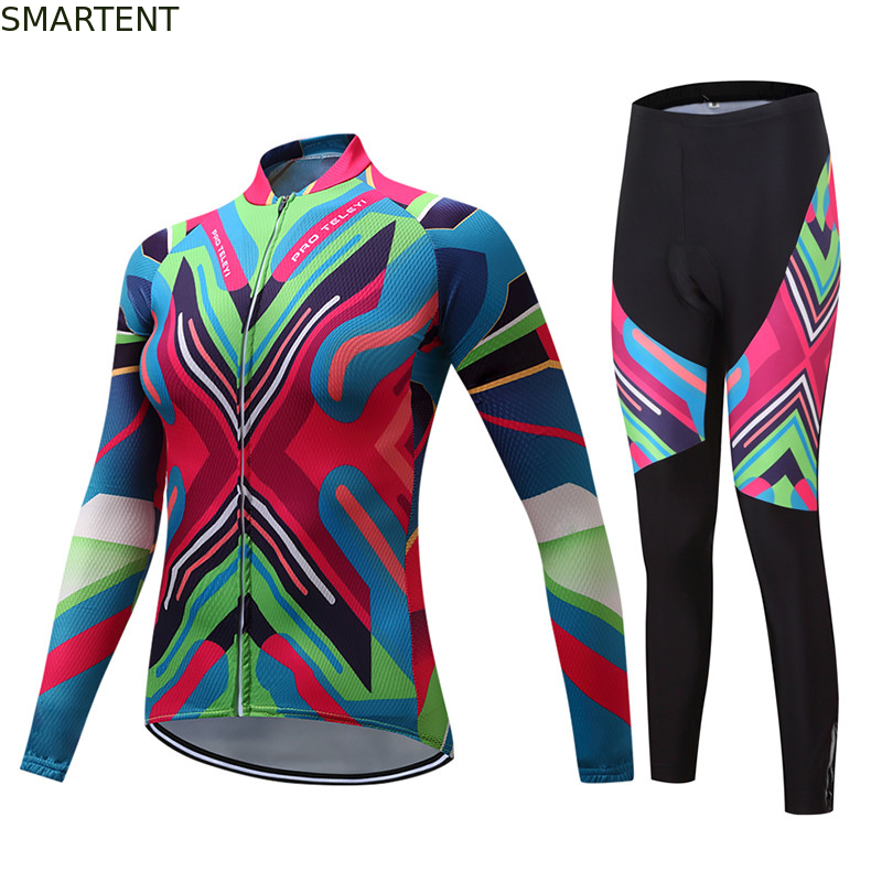 Outdoor Fashion Riding Wear Female Jersey Design Custom Cycling Clothing Suits Colorful Long-sleeved Shirts And Shorts supplier