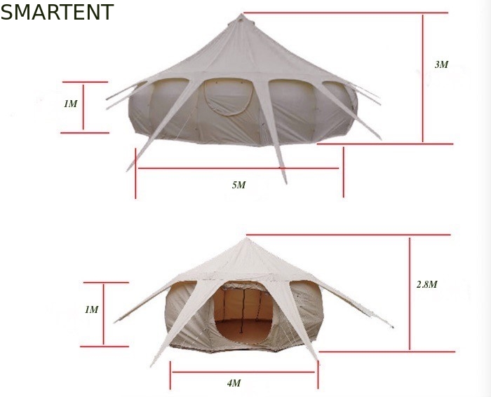 300*300*200CM 5M 280GSM Beige Waterproof Coated Cotton Lotus Design Glamping Outdoor Camping Tent supplier