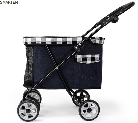 Blue Cowboy Canvas Cozy Dog Carrier Trolley Dog Trolley On Wheels 53x39x82cm